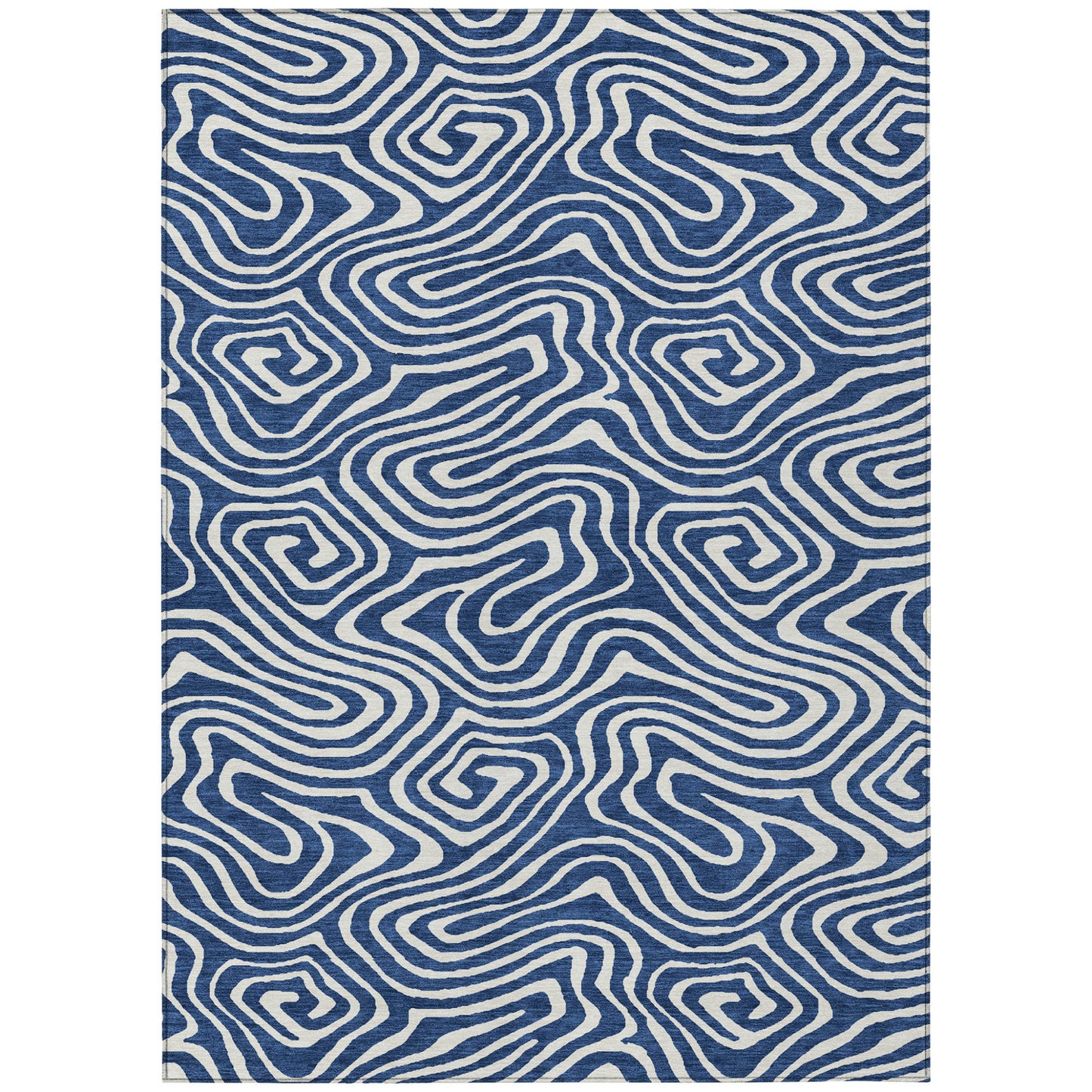 10' X 14' Navy Blue And Ivory Abstract Washable Indoor Outdoor Area Rug-1