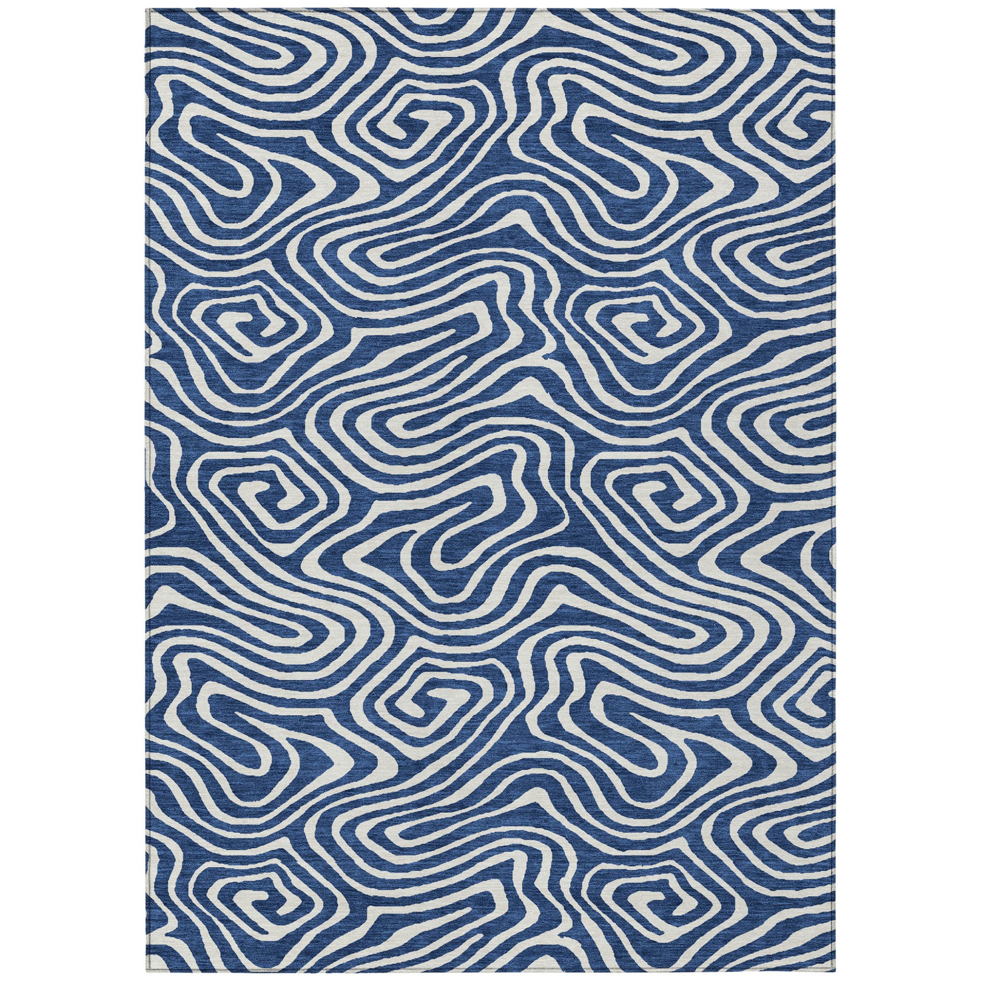 10' X 14' Navy Blue And Ivory Abstract Washable Indoor Outdoor Area Rug-1