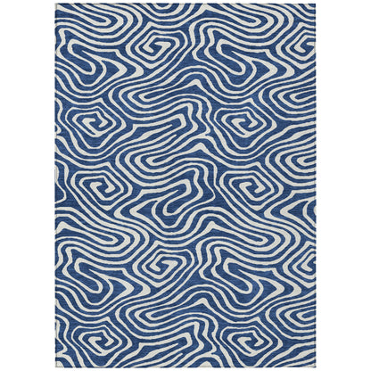10' X 14' Navy Blue And Ivory Abstract Washable Indoor Outdoor Area Rug-1