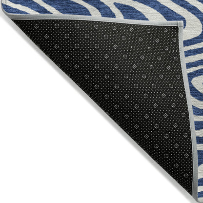 10' X 14' Navy Blue And Ivory Abstract Washable Indoor Outdoor Area Rug-3