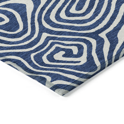 10' X 14' Navy Blue And Ivory Abstract Washable Indoor Outdoor Area Rug-4