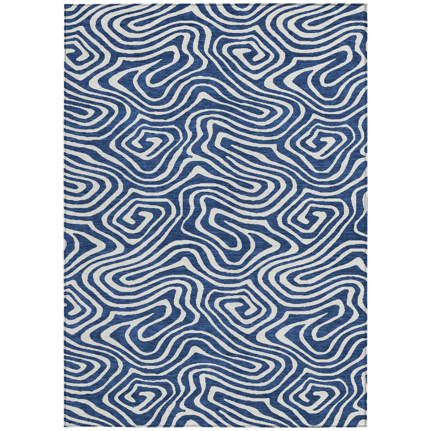 10' X 14' Navy Blue And Ivory Abstract Washable Indoor Outdoor Area Rug-5