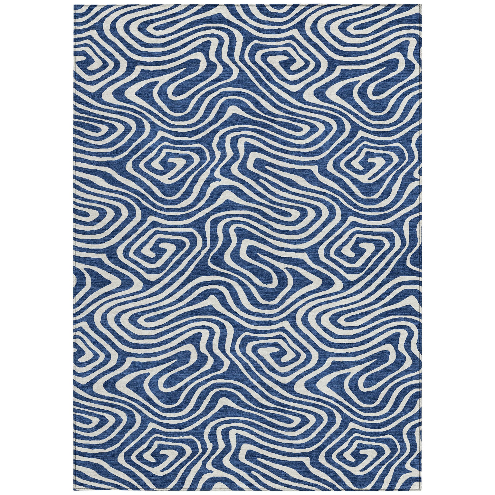 10' X 14' Navy Blue And Ivory Abstract Washable Indoor Outdoor Area Rug-5