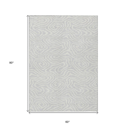 5' X 8' Silver And Gray Abstract Washable Indoor Outdoor Area Rug-2