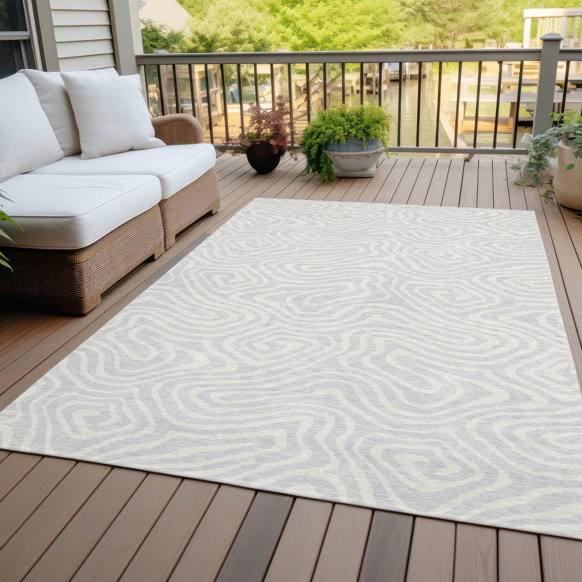 5' X 8' Silver And Gray Abstract Washable Indoor Outdoor Area Rug-7
