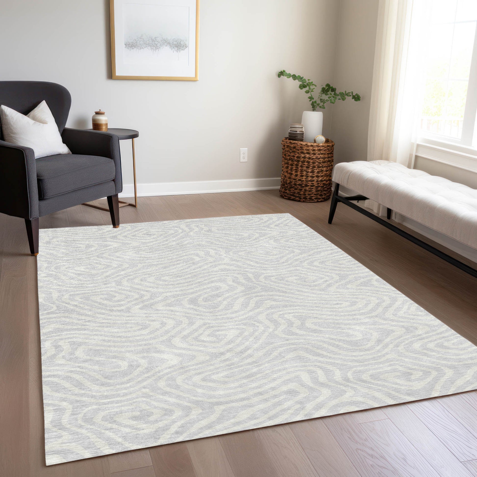 5' X 8' Silver And Gray Abstract Washable Indoor Outdoor Area Rug-8