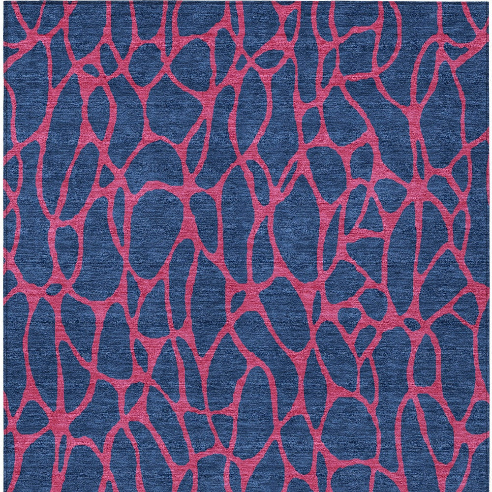 9' X 12' Navy Blue And Dark Pink Geometric Washable Indoor Outdoor Area Rug-6