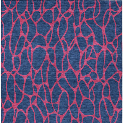 9' X 12' Navy Blue And Dark Pink Geometric Washable Indoor Outdoor Area Rug-6