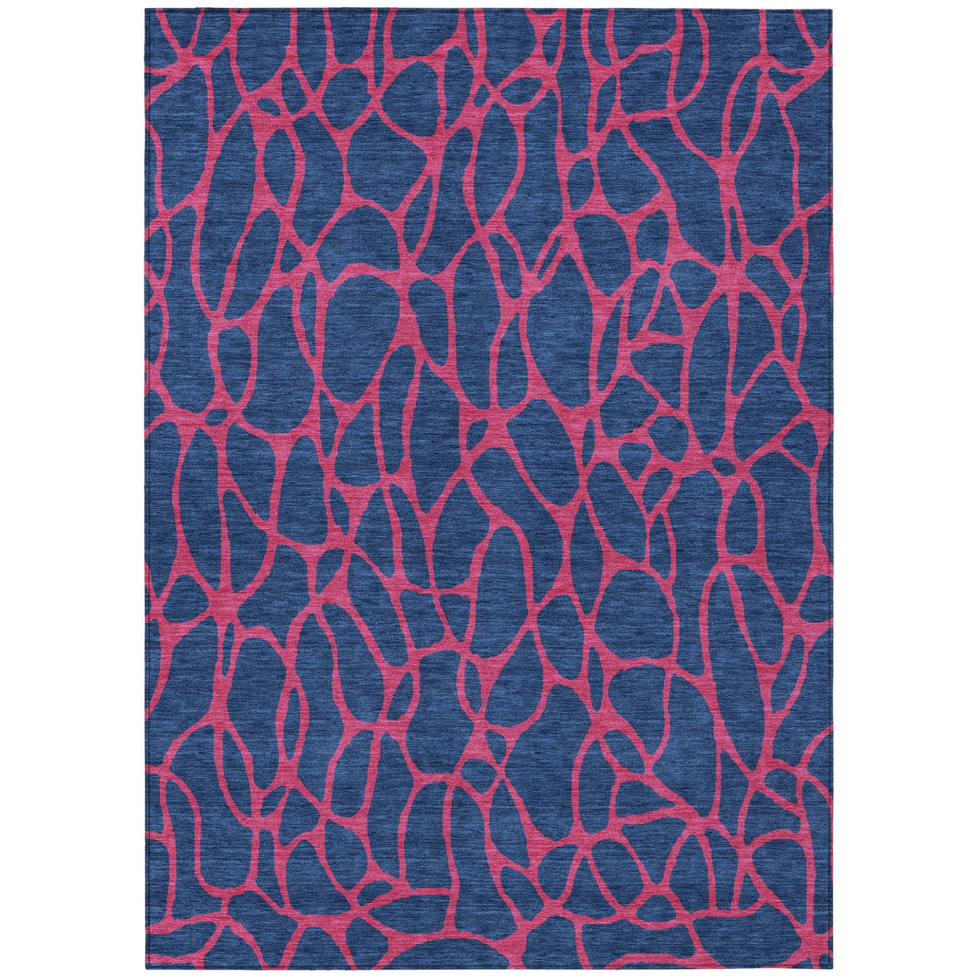 9' X 12' Navy Blue And Dark Pink Geometric Washable Indoor Outdoor Area Rug-1