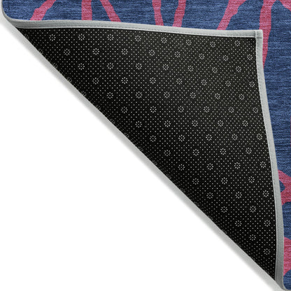 9' X 12' Navy Blue And Dark Pink Geometric Washable Indoor Outdoor Area Rug-3