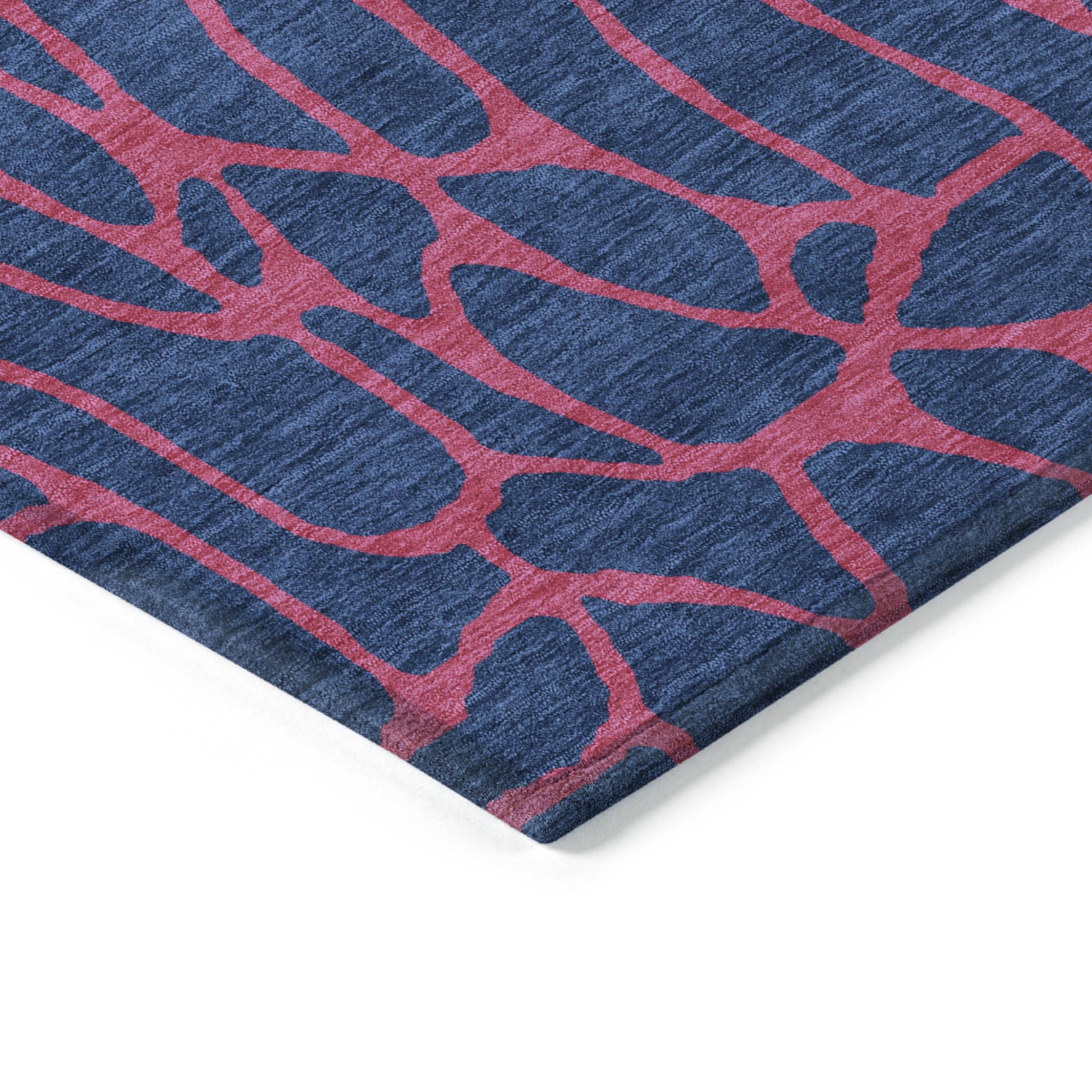 9' X 12' Navy Blue And Dark Pink Geometric Washable Indoor Outdoor Area Rug-4
