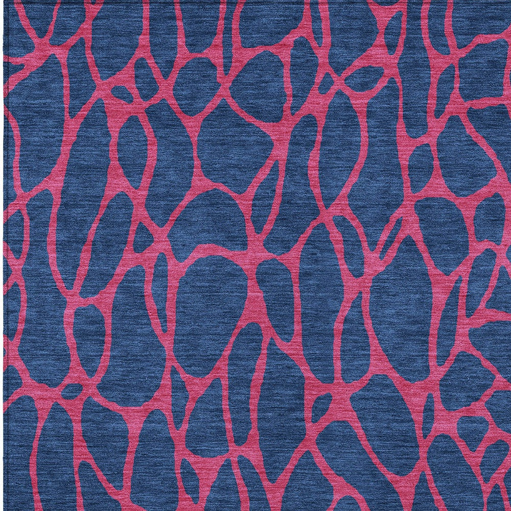 9' X 12' Navy Blue And Dark Pink Geometric Washable Indoor Outdoor Area Rug-5