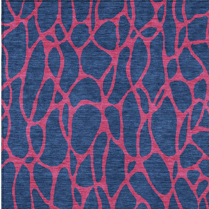 9' X 12' Navy Blue And Dark Pink Geometric Washable Indoor Outdoor Area Rug-5
