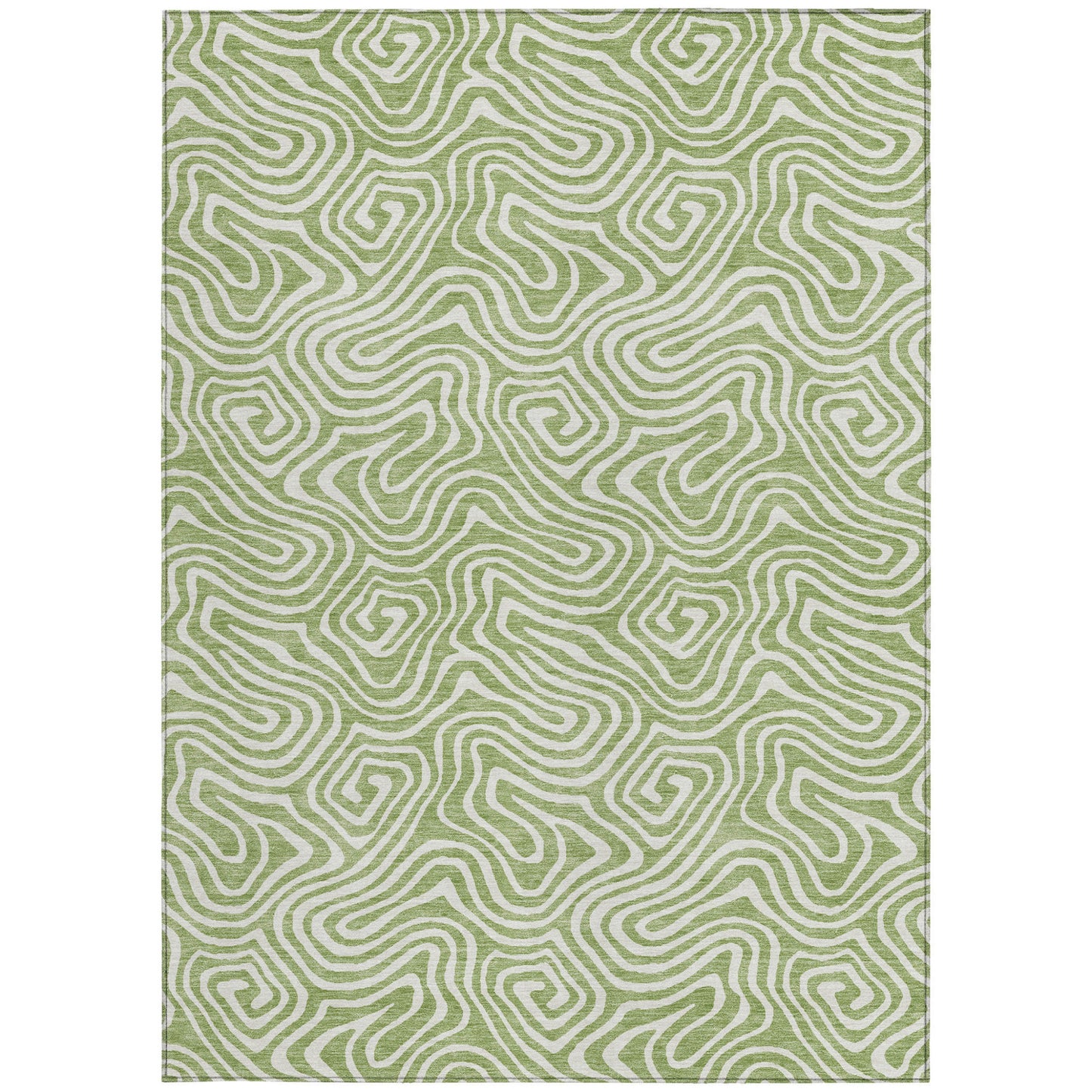 5' X 8' Artichoke Green And Ivory Abstract Washable Indoor Outdoor Area Rug-6