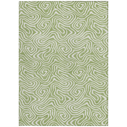 5' X 8' Artichoke Green And Ivory Abstract Washable Indoor Outdoor Area Rug-6