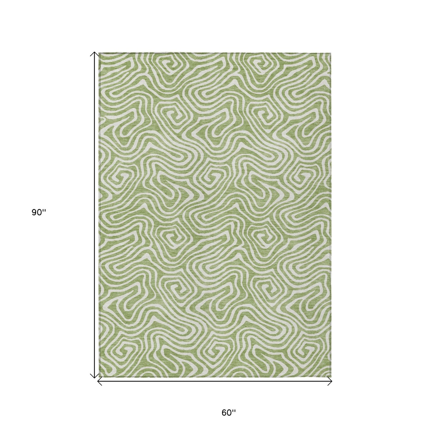 5' X 8' Artichoke Green And Ivory Abstract Washable Indoor Outdoor Area Rug-2