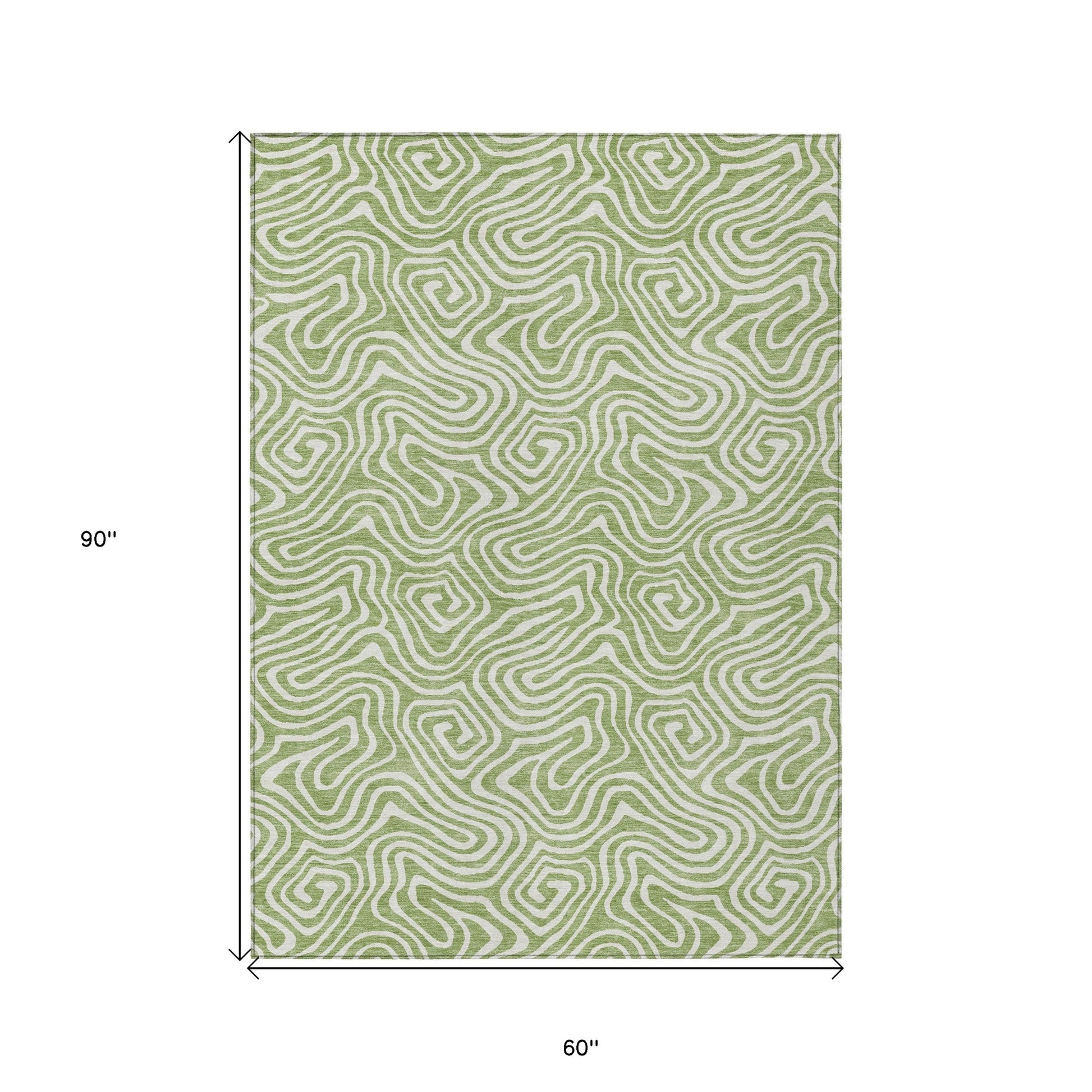 5' X 8' Artichoke Green And Ivory Abstract Washable Indoor Outdoor Area Rug-2