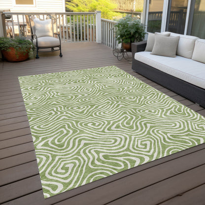5' X 8' Artichoke Green And Ivory Abstract Washable Indoor Outdoor Area Rug-8