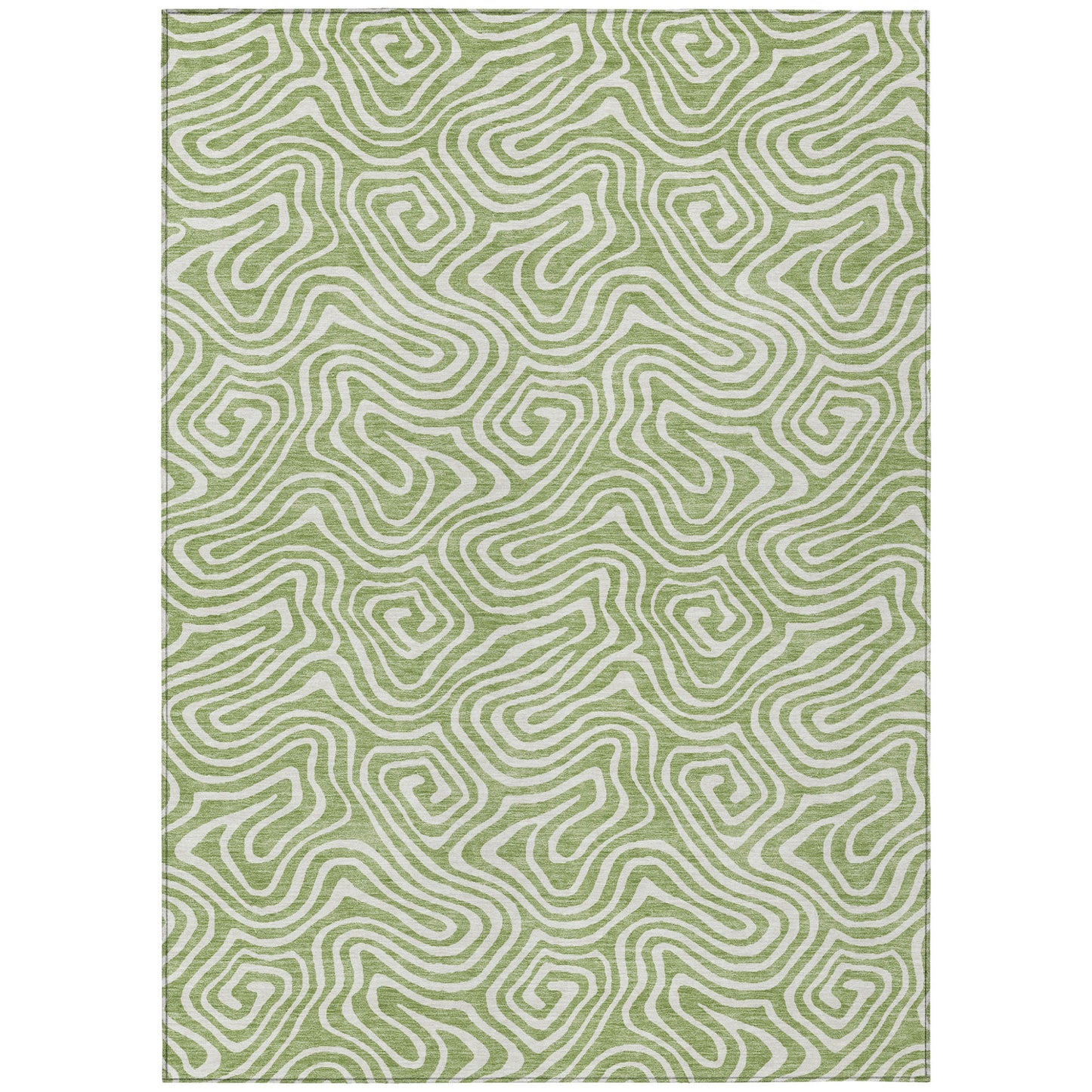 5' X 8' Artichoke Green And Ivory Abstract Washable Indoor Outdoor Area Rug-1