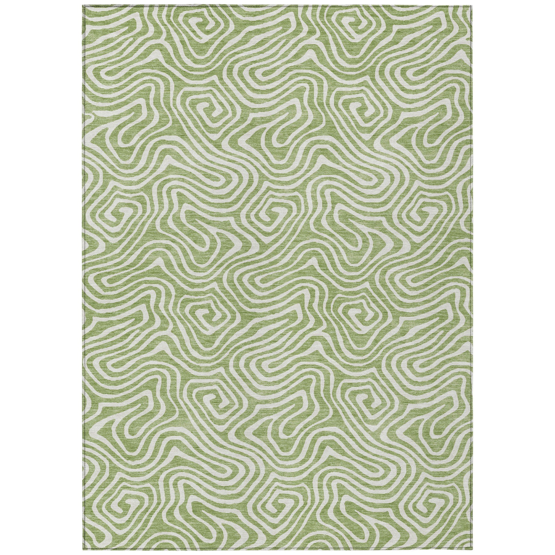 5' X 8' Artichoke Green And Ivory Abstract Washable Indoor Outdoor Area Rug-1