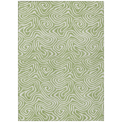 5' X 8' Artichoke Green And Ivory Abstract Washable Indoor Outdoor Area Rug-1