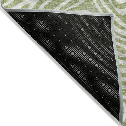 5' X 8' Artichoke Green And Ivory Abstract Washable Indoor Outdoor Area Rug-3