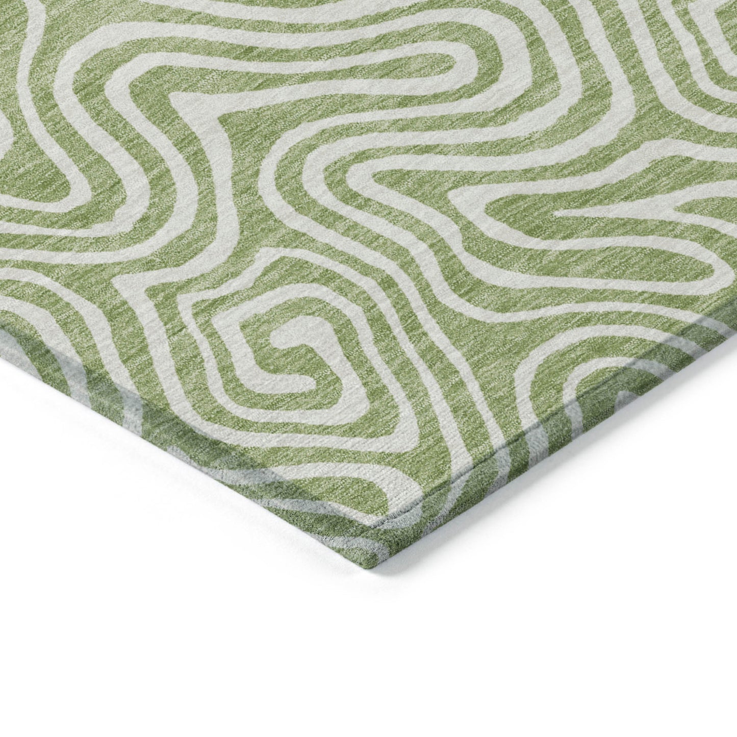 5' X 8' Artichoke Green And Ivory Abstract Washable Indoor Outdoor Area Rug-4