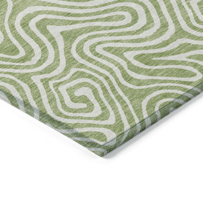 5' X 8' Artichoke Green And Ivory Abstract Washable Indoor Outdoor Area Rug-4
