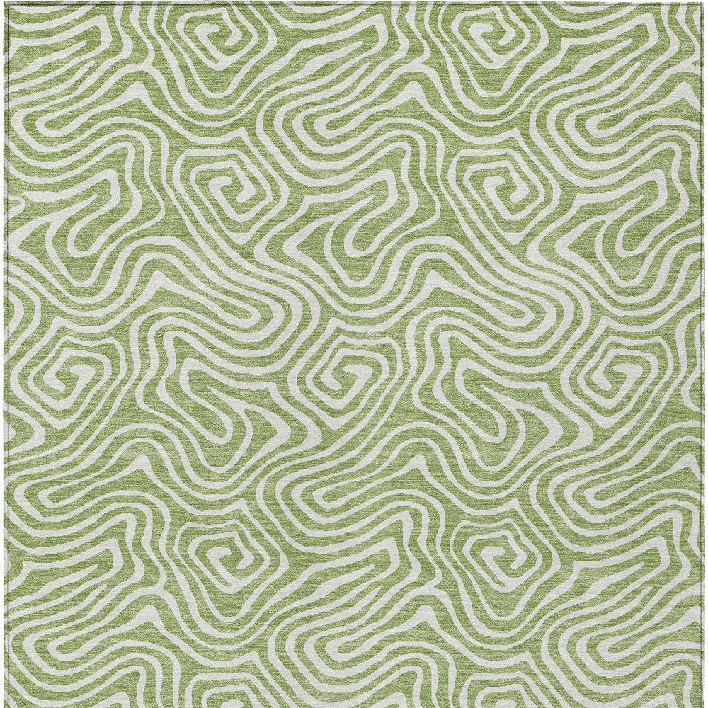5' X 8' Artichoke Green And Ivory Abstract Washable Indoor Outdoor Area Rug-5