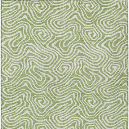 5' X 8' Artichoke Green And Ivory Abstract Washable Indoor Outdoor Area Rug-5