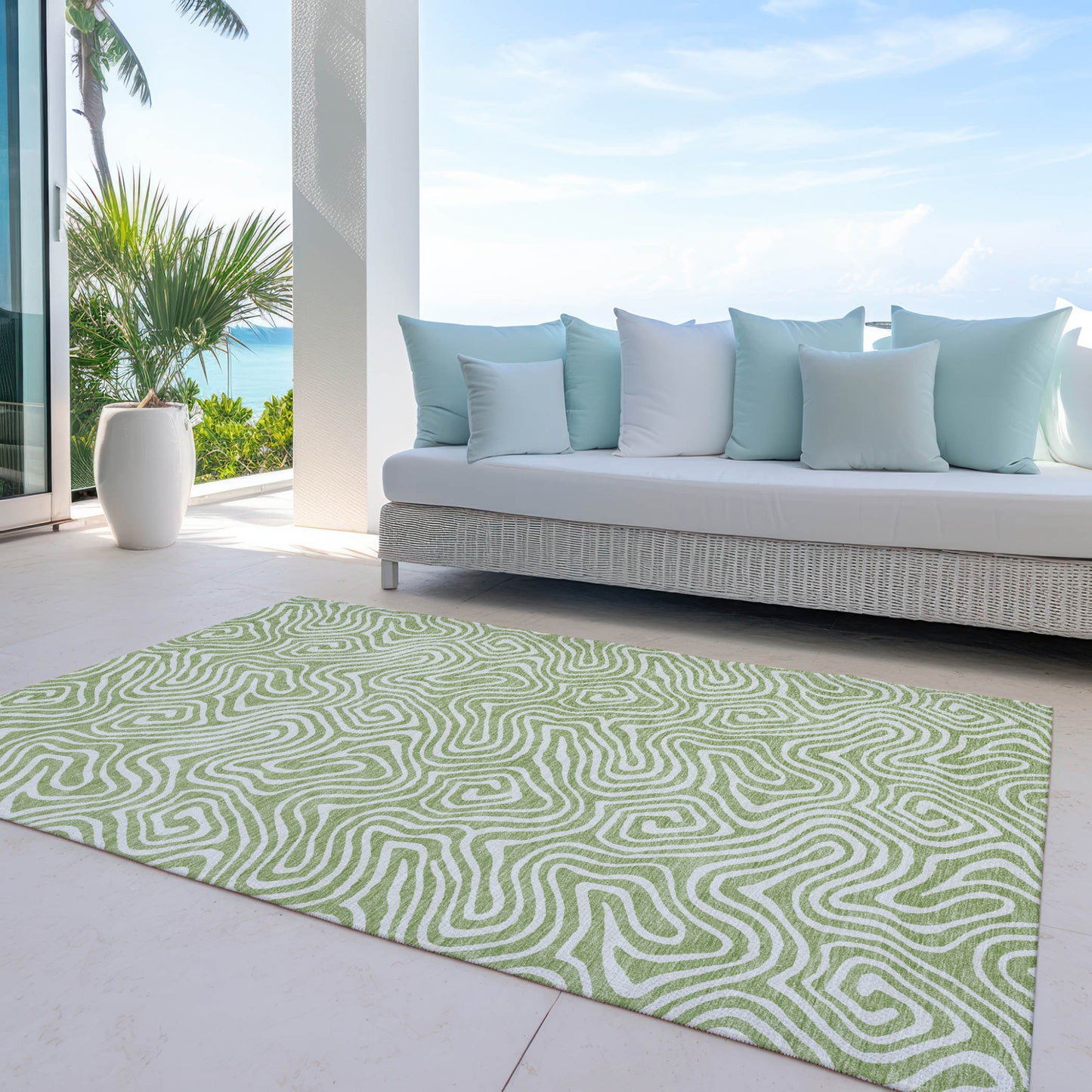 5' X 8' Artichoke Green And Ivory Abstract Washable Indoor Outdoor Area Rug-7