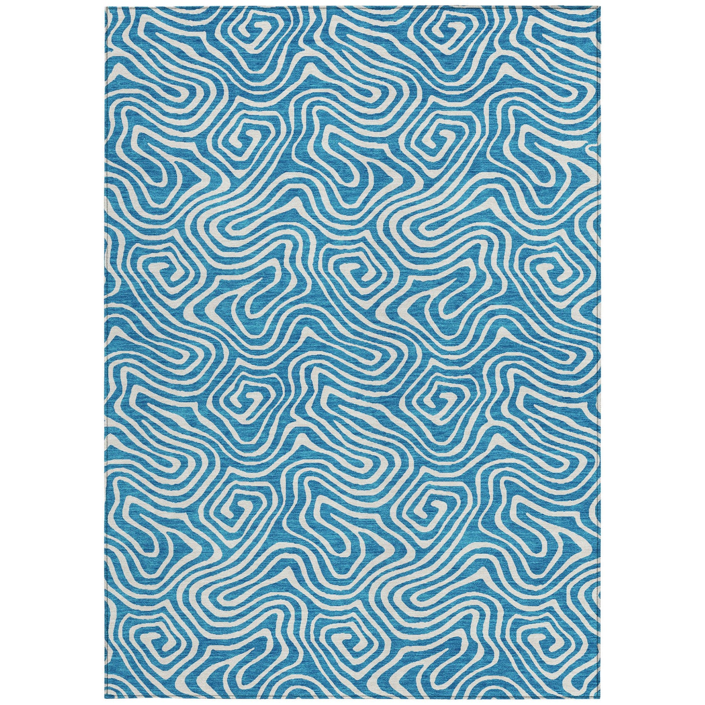 5' X 8' Teal Blue And Ivory Abstract Washable Indoor Outdoor Area Rug-6