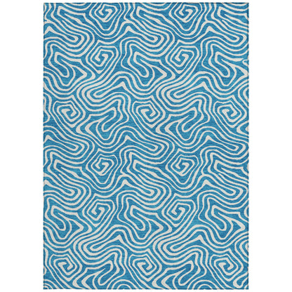 5' X 8' Teal Blue And Ivory Abstract Washable Indoor Outdoor Area Rug-6