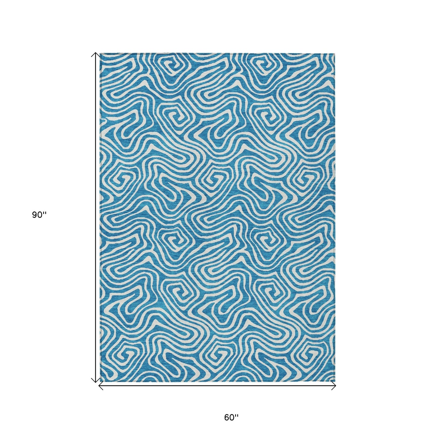 5' X 8' Teal Blue And Ivory Abstract Washable Indoor Outdoor Area Rug-2
