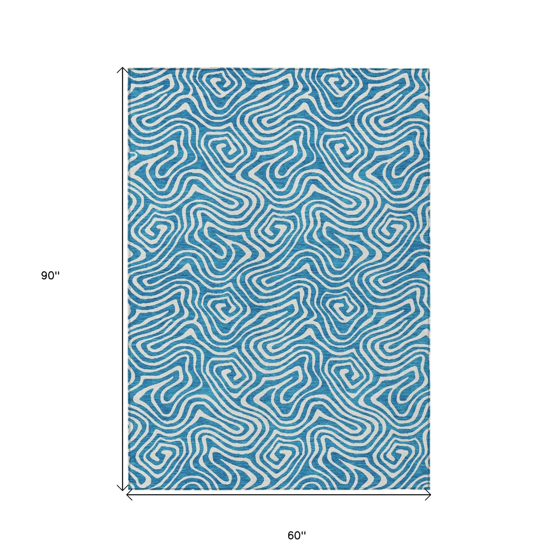 5' X 8' Teal Blue And Ivory Abstract Washable Indoor Outdoor Area Rug-2
