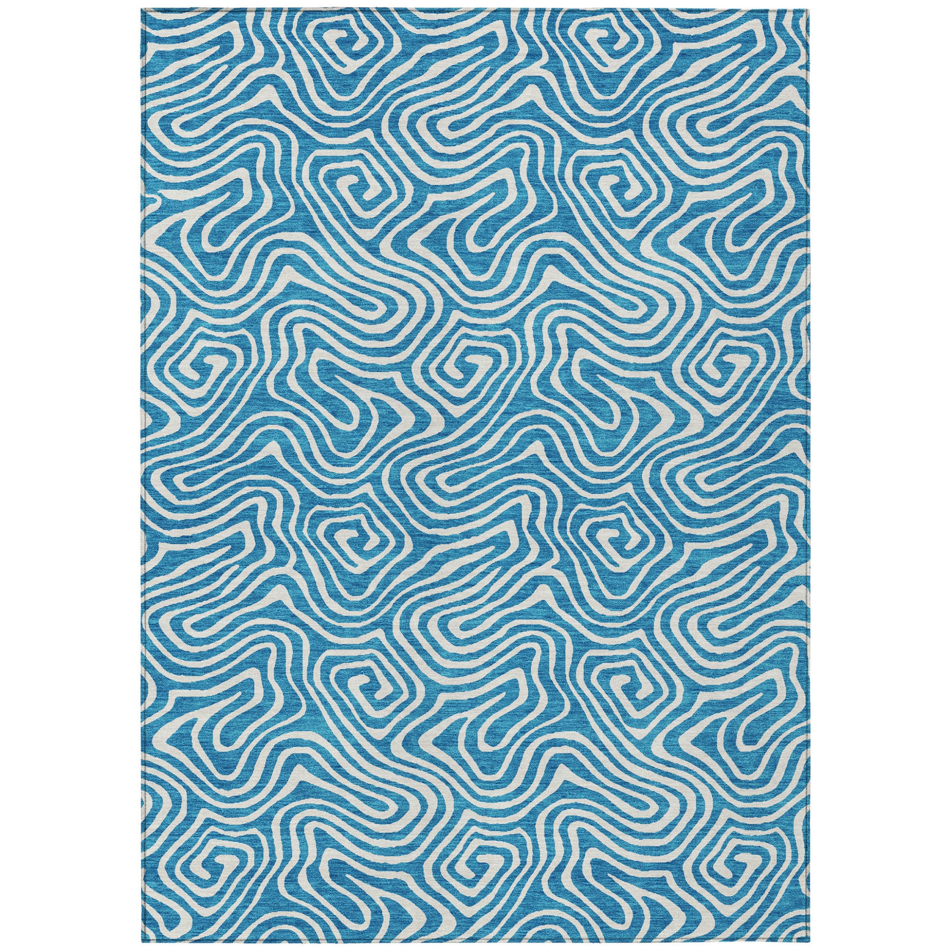 5' X 8' Teal Blue And Ivory Abstract Washable Indoor Outdoor Area Rug-1