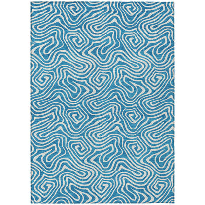 5' X 8' Teal Blue And Ivory Abstract Washable Indoor Outdoor Area Rug-1