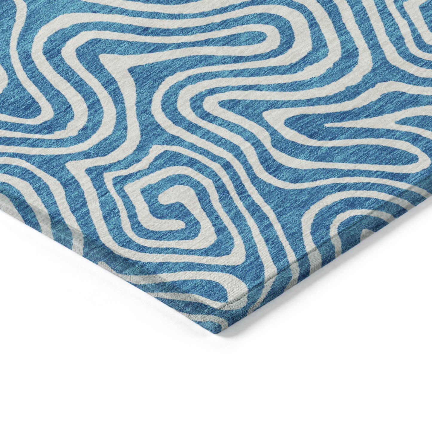 5' X 8' Teal Blue And Ivory Abstract Washable Indoor Outdoor Area Rug-4