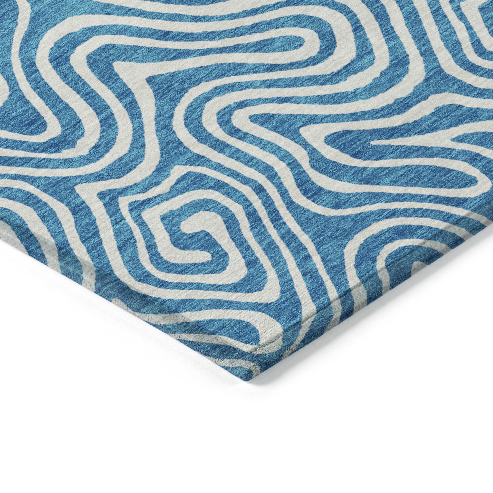 5' X 8' Teal Blue And Ivory Abstract Washable Indoor Outdoor Area Rug-4
