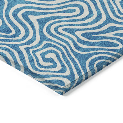 5' X 8' Teal Blue And Ivory Abstract Washable Indoor Outdoor Area Rug-4