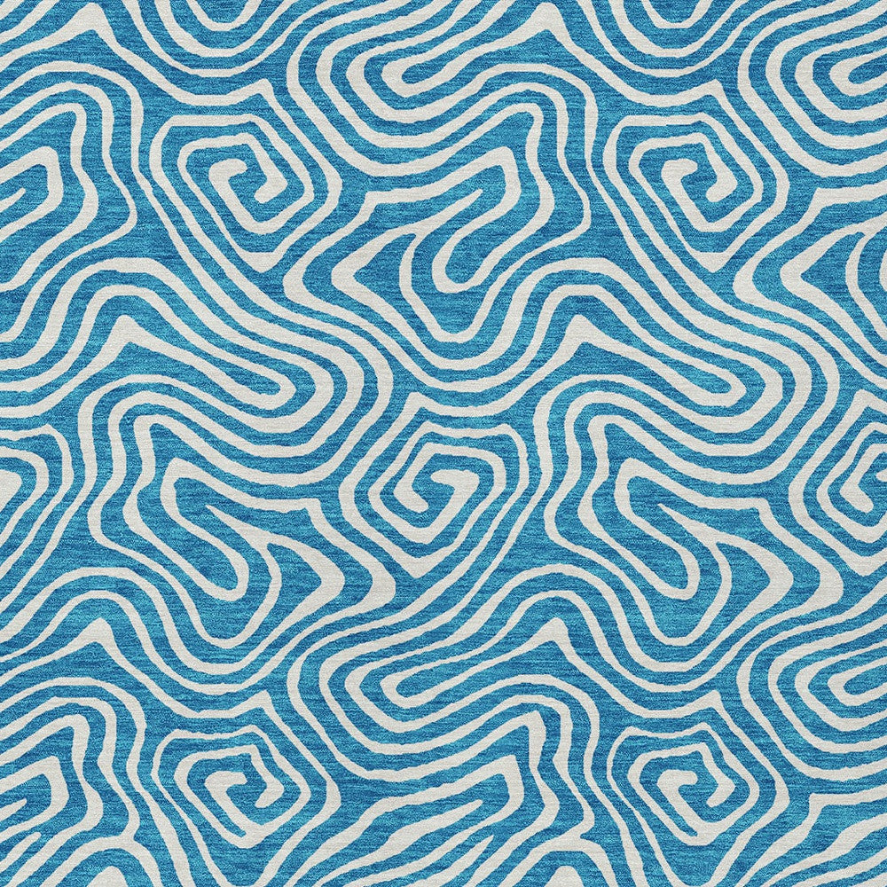 5' X 8' Teal Blue And Ivory Abstract Washable Indoor Outdoor Area Rug-5
