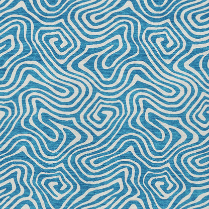 5' X 8' Teal Blue And Ivory Abstract Washable Indoor Outdoor Area Rug-5