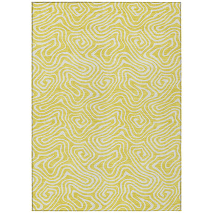 10' X 14' Yellow And Ivory Abstract Washable Indoor Outdoor Area Rug-1