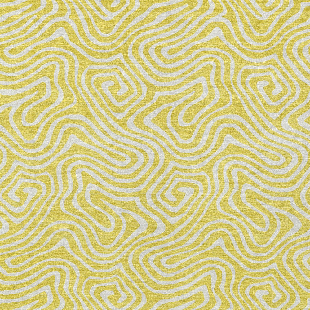 10' X 14' Yellow And Ivory Abstract Washable Indoor Outdoor Area Rug-6