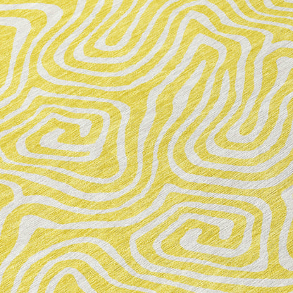 10' X 14' Yellow And Ivory Abstract Washable Indoor Outdoor Area Rug-5