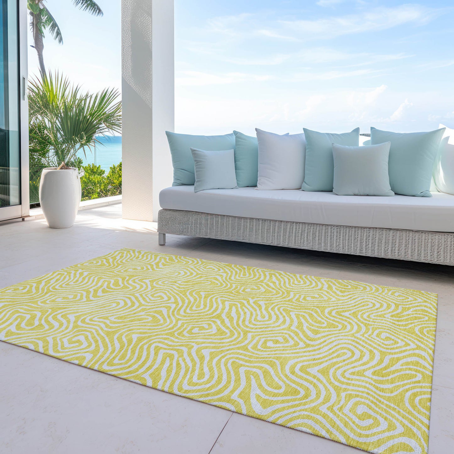 10' X 14' Yellow And Ivory Abstract Washable Indoor Outdoor Area Rug-8