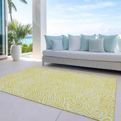 10' X 14' Yellow And Ivory Abstract Washable Indoor Outdoor Area Rug-8