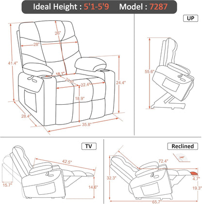 Power Lift Recliner Chair with Extended Footrest for Elderly People, Fabric 7287 (Burgundy, Medium-Regular)-2