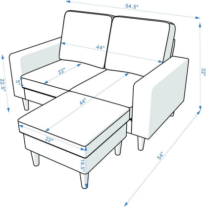 Modern Sofa Set 2 3 Seater with Footstool Sofa Suite Convertible Sectional Furniture for Living Room (Brown, 2 Seater with Footstool)-2