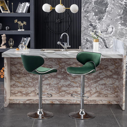 Masaccio Velvet Upholstered Adjustable Swivel Barstool, Set of 2, Green-3